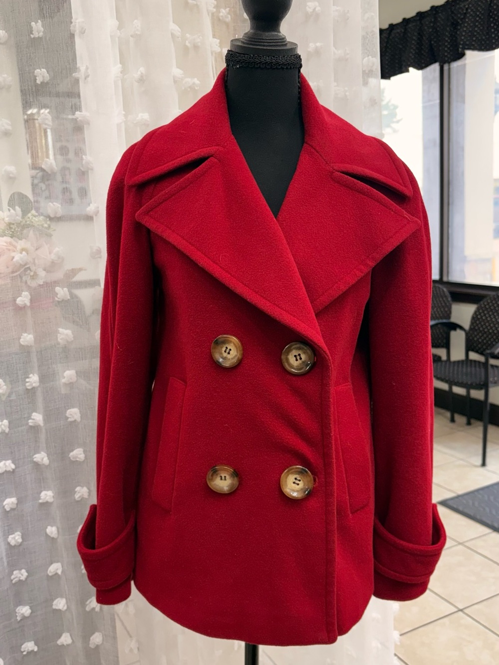 Michael Kors Red Double-Breasted Pea Coat